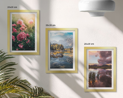 Zidna galerija slika Cvijeće u vrtu, planine i mirna površina vode