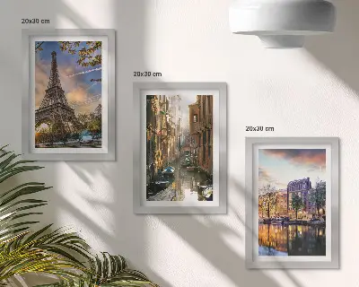 Zidna galerija slika Eiffelov toranj, venecijanski kanali i ulice Amsterdama