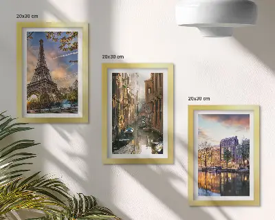 Zidna galerija slika Eiffelov toranj, venecijanski kanali i ulice Amsterdama