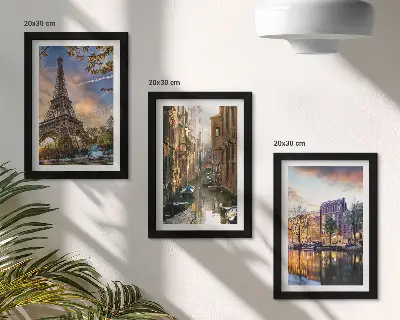Zidna galerija slika Eiffelov toranj, venecijanski kanali i ulice Amsterdama