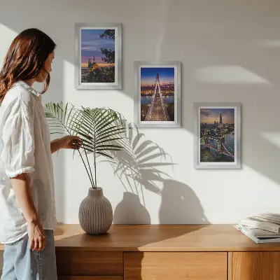 Zidna galerija slika pogled na grad s mostovima i zalaskom sunca