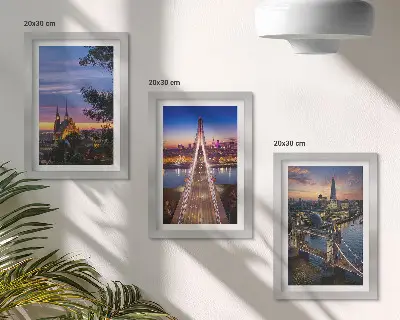 Zidna galerija slika pogled na grad s mostovima i zalaskom sunca