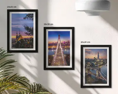Zidna galerija slika pogled na grad s mostovima i zalaskom sunca