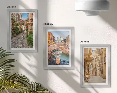 Zidna galerija slika šarmantne ulice i fontane u slikovitoj arhitekturi