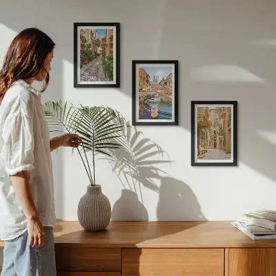 Zidna galerija slika šarmantne ulice i fontane u slikovitoj arhitekturi