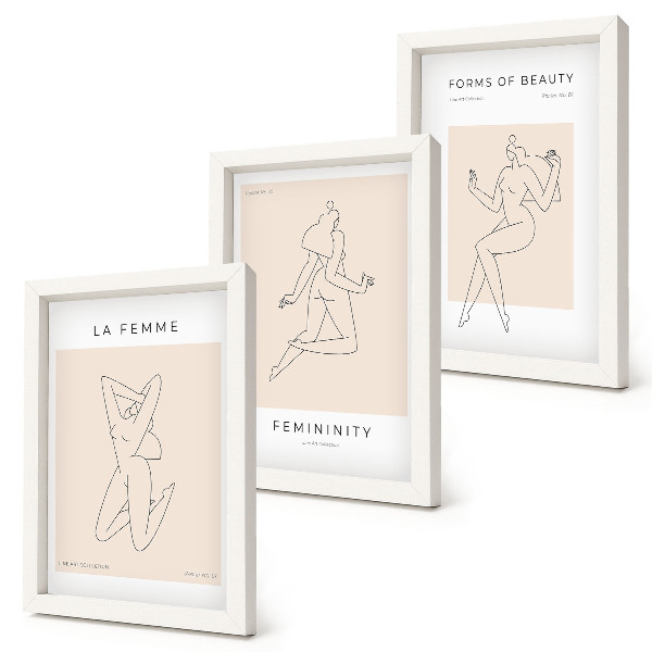 Set 3 slike u okviru Linearne siluete žena na minimalističkim plakatima
