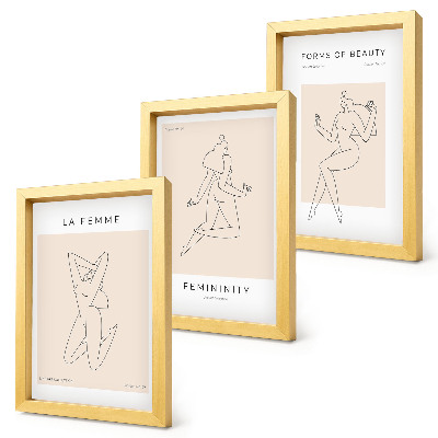Set 3 slike u okviru Linearne siluete žena na minimalističkim plakatima