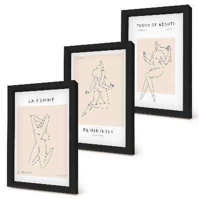 Set 3 slike u okviru Linearne siluete žena na minimalističkim plakatima