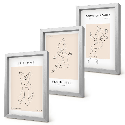 Set 3 slike u okviru Linearne siluete žena na minimalističkim plakatima