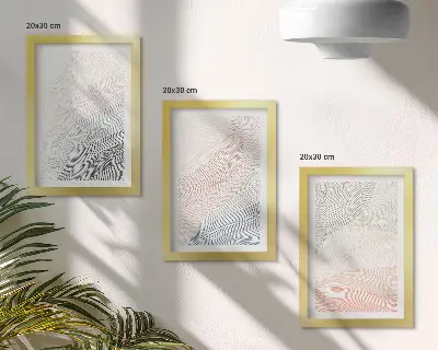 Apstraktna slika valova na kartonu u pastelnim bojama, komplet slika u okviru