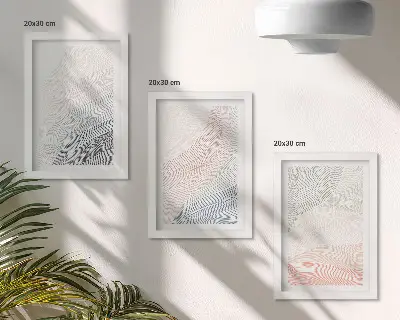 Apstraktna slika valova na kartonu u pastelnim bojama, komplet slika u okviru