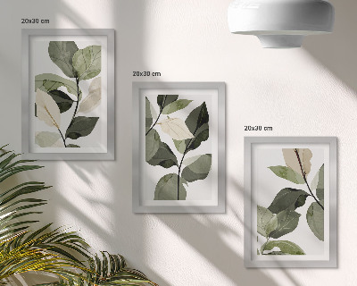 Set 3 slike u okviru Oslikani nježni listovi biljke u boho stilu