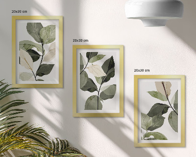 Set 3 slike u okviru Oslikani nježni listovi biljke u boho stilu