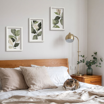 Set 3 slike u okviru Oslikani nježni listovi biljke u boho stilu