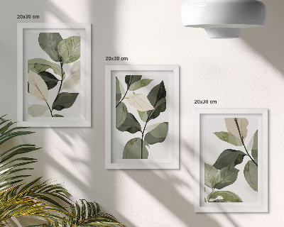 Set 3 slike u okviru Oslikani nježni listovi biljke u boho stilu