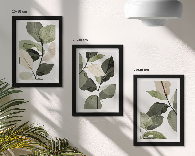Set 3 slike u okviru Oslikani nježni listovi biljke u boho stilu