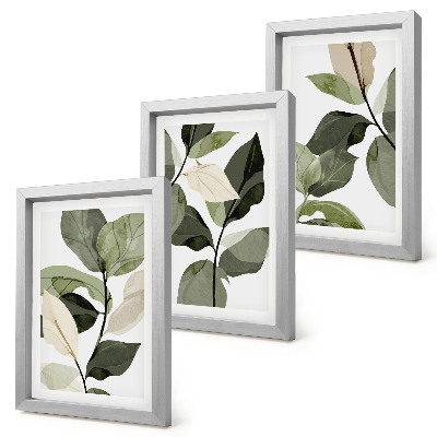 Set 3 slike u okviru Oslikani nježni listovi biljke u boho stilu