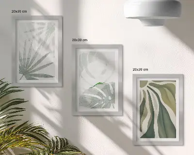 Zidna galerija slika listovi biljaka u nijansama zelene i sive boje