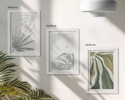 Zidna galerija slika listovi biljaka u nijansama zelene i sive boje