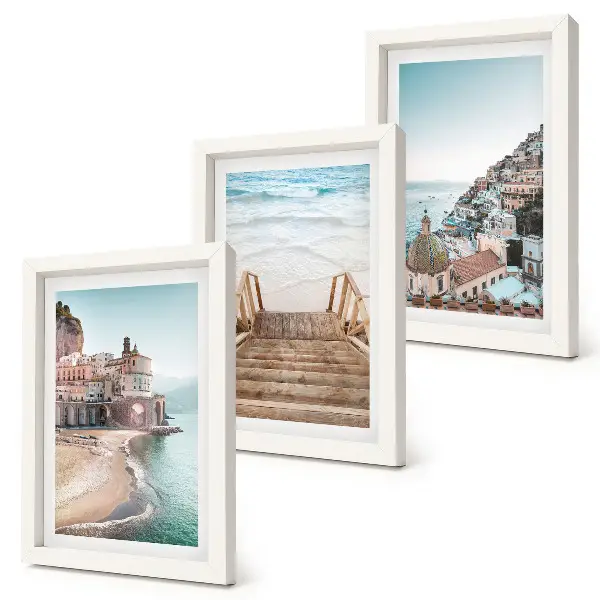 Komplet slika u okviru ljetni pastelni motivi s primorskom arhitekturom i plažom