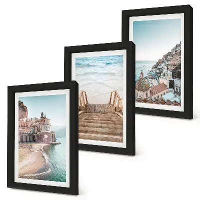 Komplet slika u okviru ljetni pastelni motivi s primorskom arhitekturom i plažom