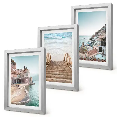 Komplet slika u okviru ljetni pastelni motivi s primorskom arhitekturom i plažom