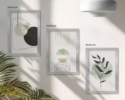 Zidna galerija slika s motivima apstraktnih oblika i biljaka u zelenoj boji