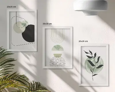 Zidna galerija slika s motivima apstraktnih oblika i biljaka u zelenoj boji