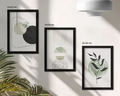 Zidna galerija slika s motivima apstraktnih oblika i biljaka u zelenoj boji