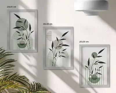Apstraktne biljne kompozicije u boho stilu set od 3 slike u okviru