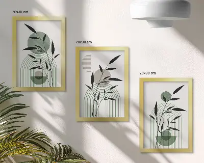 Apstraktne biljne kompozicije u boho stilu set od 3 slike u okviru