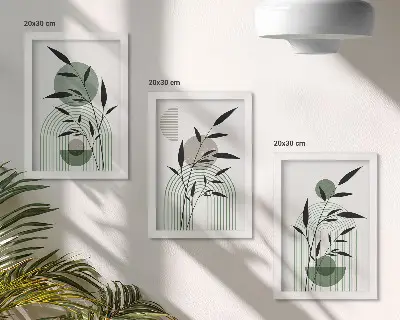 Apstraktne biljne kompozicije u boho stilu set od 3 slike u okviru