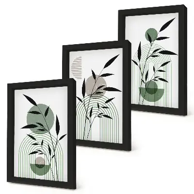 Apstraktne biljne kompozicije u boho stilu set od 3 slike u okviru