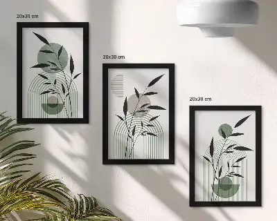 Apstraktne biljne kompozicije u boho stilu set od 3 slike u okviru