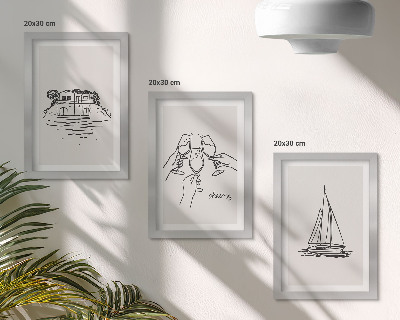 Zidna galerija slika Pogled na kuću uz vodu, nazdravljanje s čašama, jedrilica