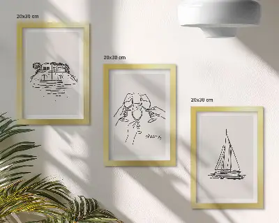 Zidna galerija slika pogled na kuću uz vodu s jedrilicom i nazdravljanjem čašama