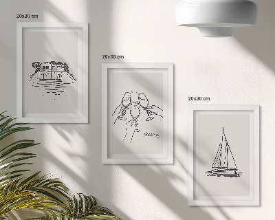 Zidna galerija slika Pogled na kuću uz vodu, nazdravljanje s čašama, jedrilica