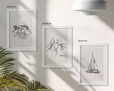Zidna galerija slika pogled na kuću uz vodu s jedrilicom i nazdravljanjem čašama