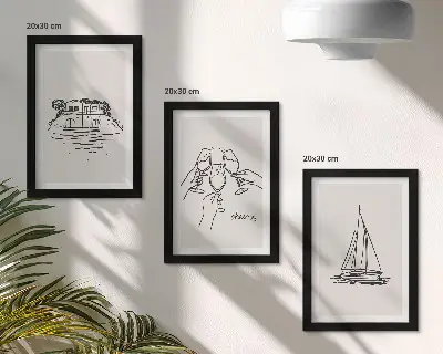 Zidna galerija slika pogled na kuću uz vodu s jedrilicom i nazdravljanjem čašama