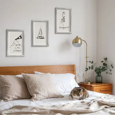 Set 3 slike u okviru čaša za šampanjac s motivom jedrilice u linearnom stilu