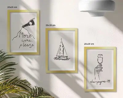 Set 3 slike u okviru čaša za šampanjac s motivom jedrilice u linearnom stilu