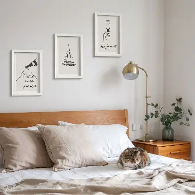 Set 3 slike u okviru čaša za šampanjac s motivom jedrilice u linearnom stilu