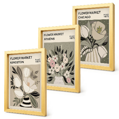 Set 3 slike u okviru Cvjetni aranžmani u retro stilu iz raznih gradova
