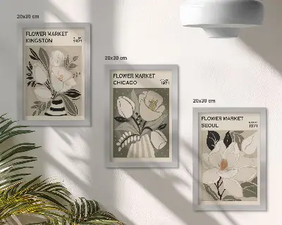 Zidna galerija slika motivi cvijeća s tržnica Kingstona, Chicaga i Seula u retro stilu