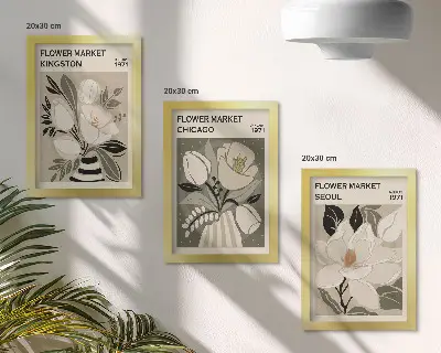 Zidna galerija slika motivi cvijeća s tržnica Kingstona, Chicaga i Seula u retro stilu