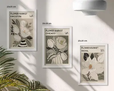 Zidna galerija slika motivi cvijeća s tržnica Kingstona, Chicaga i Seula u retro stilu