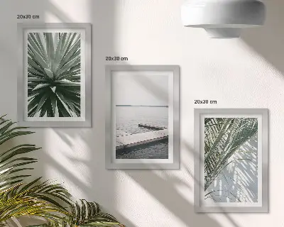 Zidna galerija slika biljna motivika palminog lišća i drveni motiv moljca