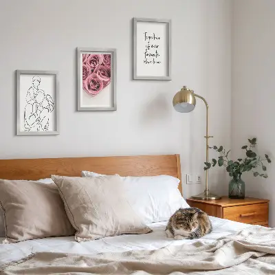 Set od 3 slike u okviru obiteljski lineart buketi ruža s kućnim natpisom