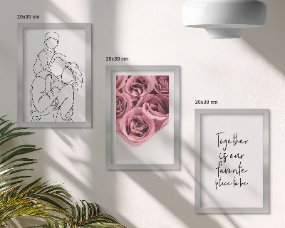 Set 3 slike u okviru Obiteljski lineart buketi ruža kućni natpis