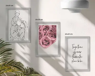 Set od 3 slike u okviru obiteljski lineart buketi ruža s kućnim natpisom
